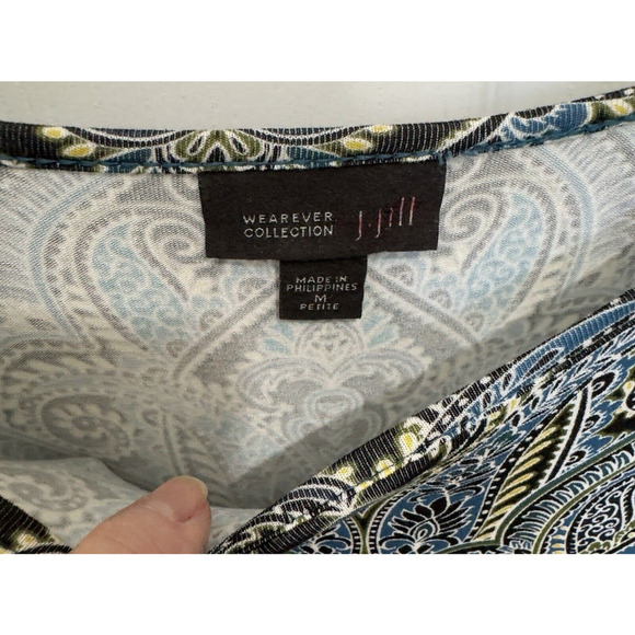 J Jill Wearever Collection Sz M Petite Paisley Tunic Top Long Sleeve Blue Multi - Picture 5 of 7